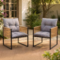 2PC Outdoor Dining Chairs with Cushions Wicker Patio Armchairs