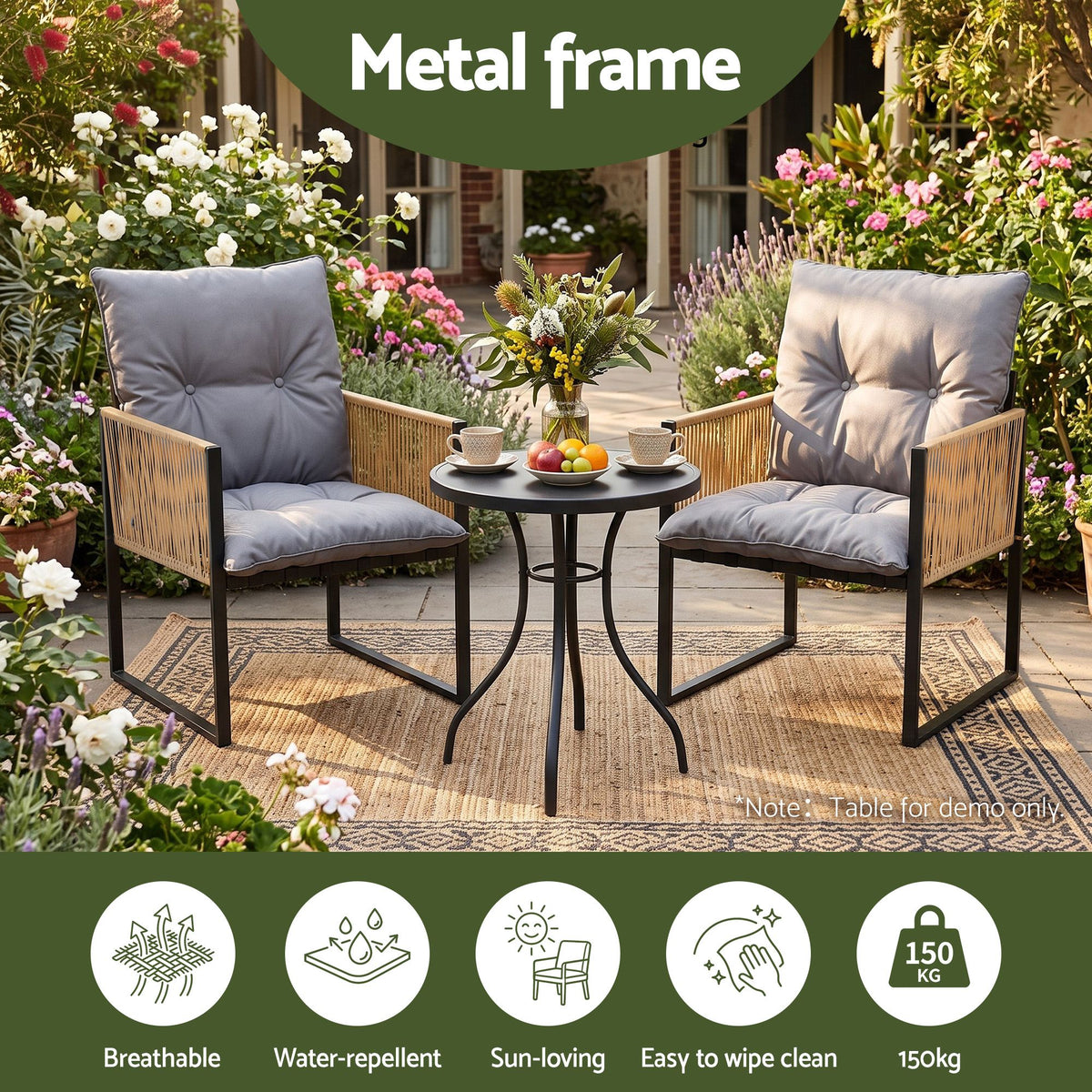 2PC Outdoor Dining Chairs with Cushions Wicker Patio Armchairs