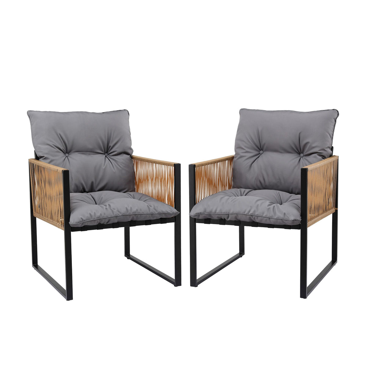 2PC Outdoor Dining Chairs with Cushions Wicker Patio Armchairs