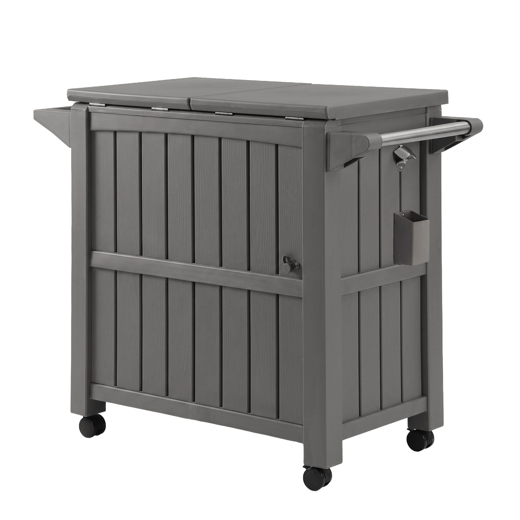 Outdoor 3-in-1 Serving Cart with 80L Ice Bucket Cooler and Rolling Storage Cabinet - Brown
