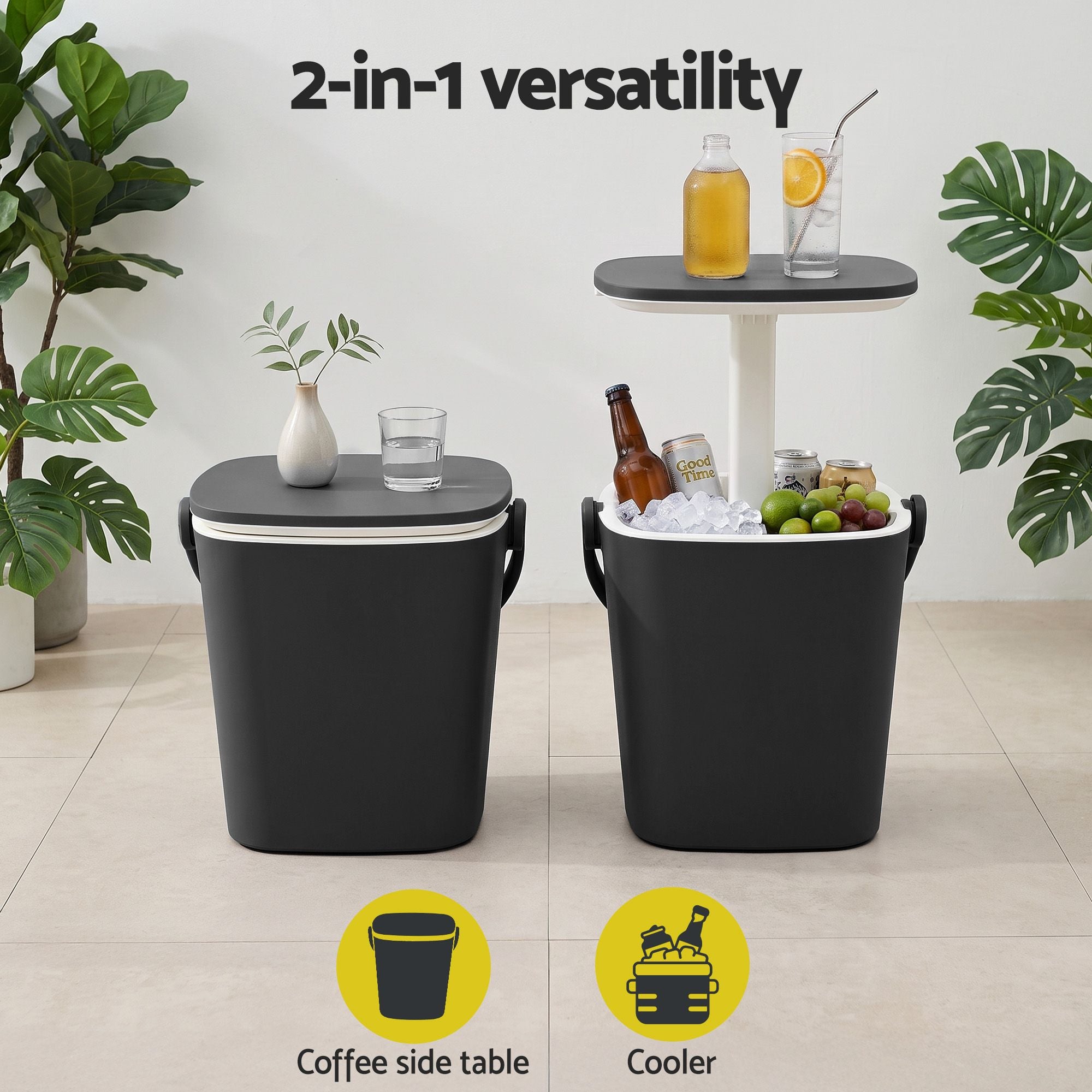 2-in-1 Portable Outdoor Bar Table with 15L Wine Cooler and Ice Bucket - Black