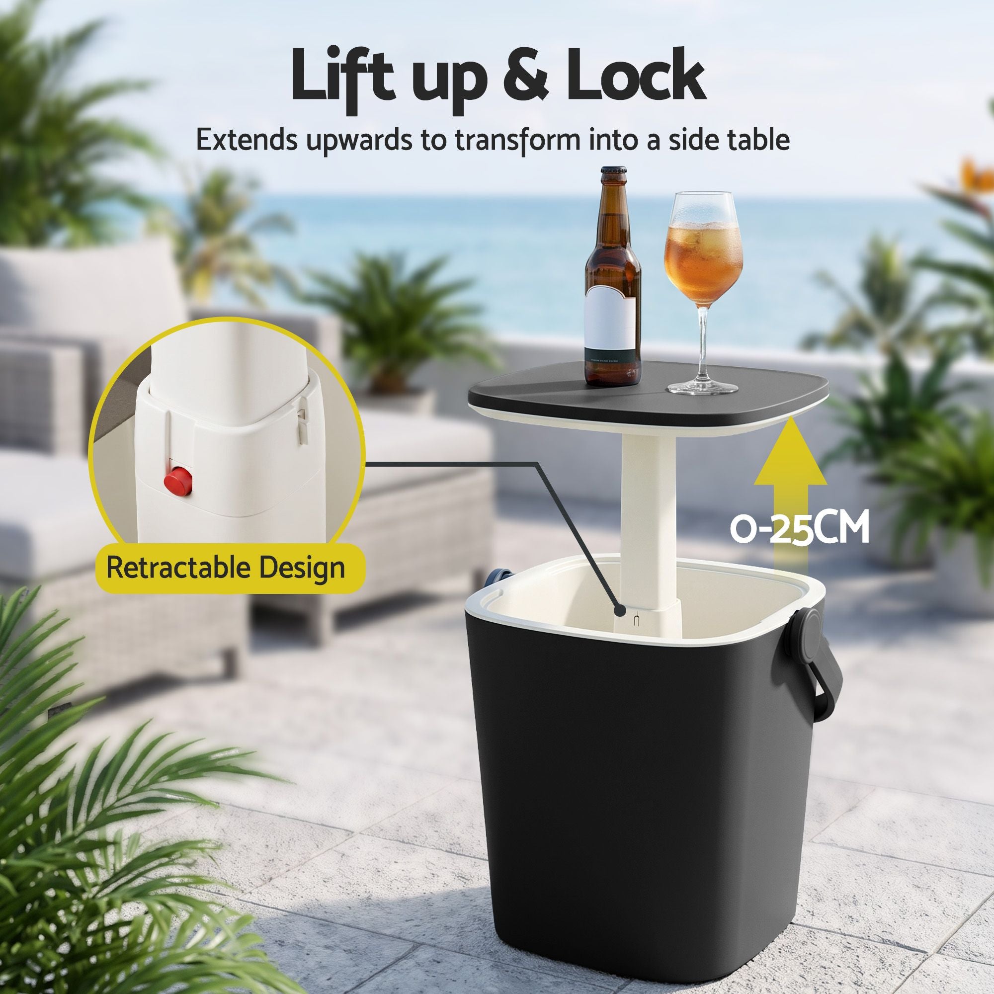 2-in-1 Portable Outdoor Bar Table with 15L Wine Cooler and Ice Bucket - Black