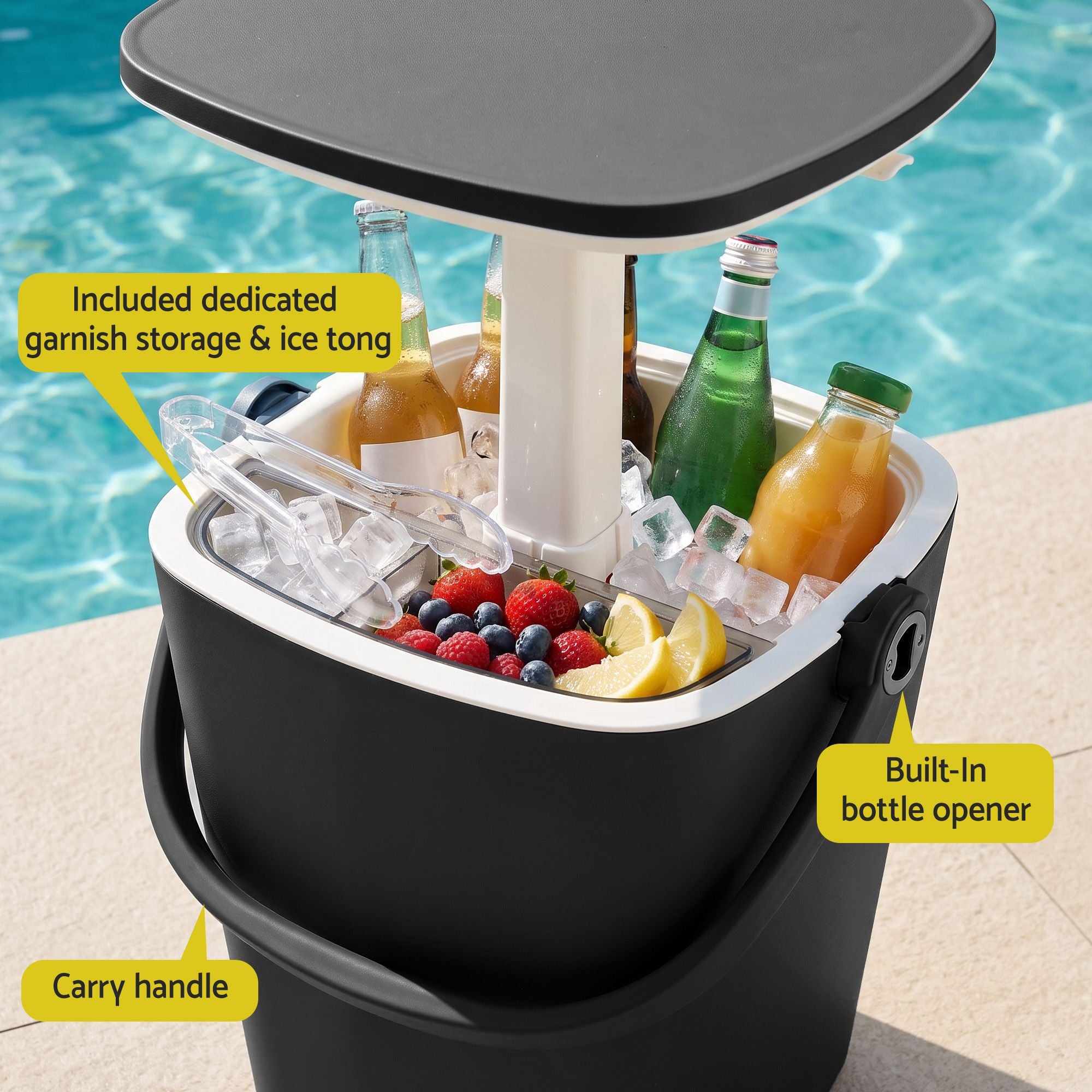 2-in-1 Portable Outdoor Bar Table with 15L Wine Cooler and Ice Bucket - Black
