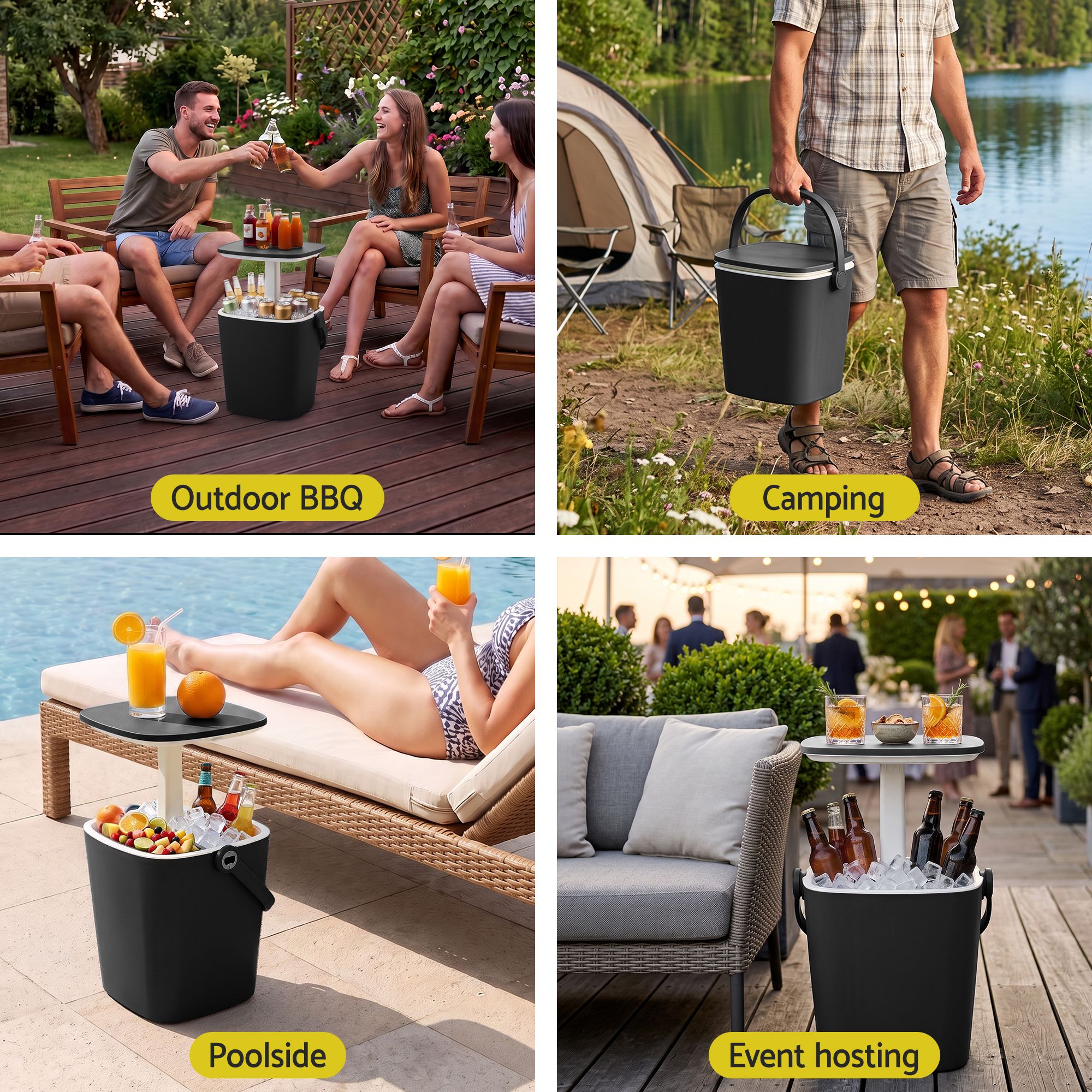2-in-1 Portable Outdoor Bar Table with 15L Wine Cooler and Ice Bucket - Black
