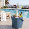 2-in-1 Portable Outdoor Bar Table with 15L Ice Bucket Cooler and Tongs - Blue