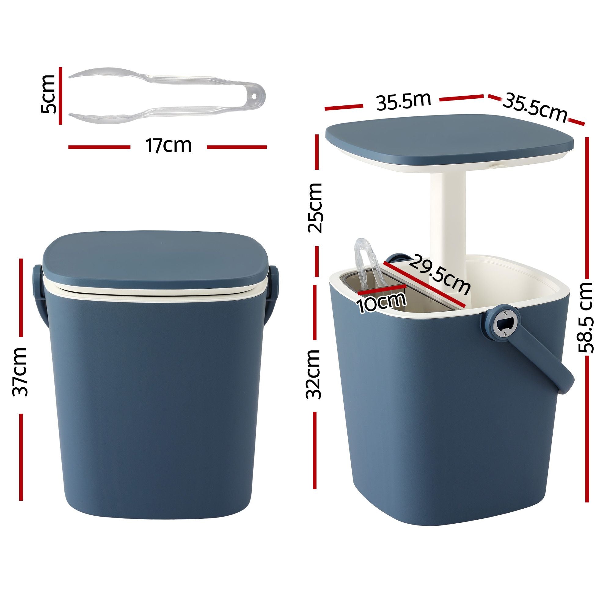 2-in-1 Portable Outdoor Bar Table with 15L Ice Bucket Cooler and Tongs - Blue