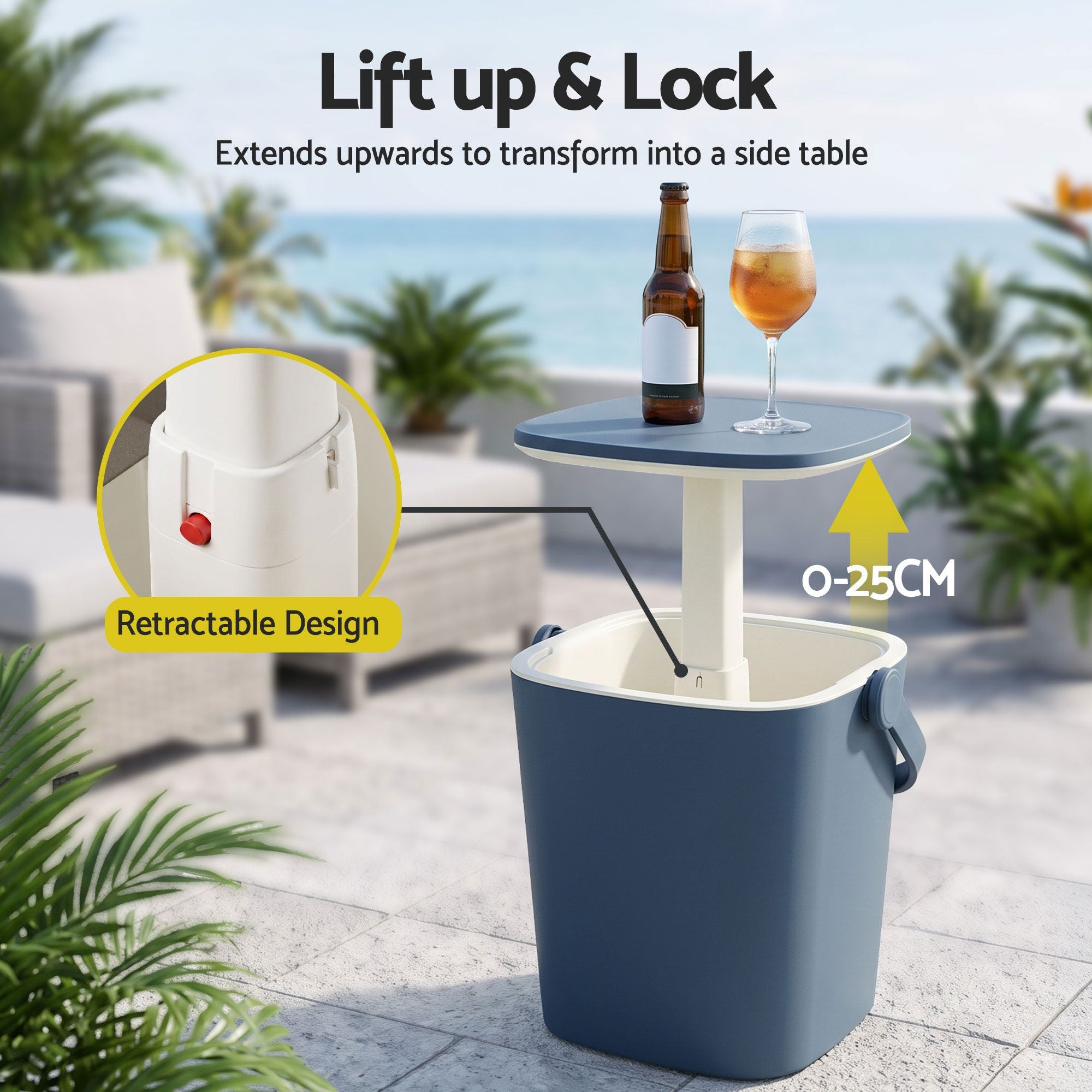 2-in-1 Portable Outdoor Bar Table with 15L Ice Bucket Cooler and Tongs - Blue
