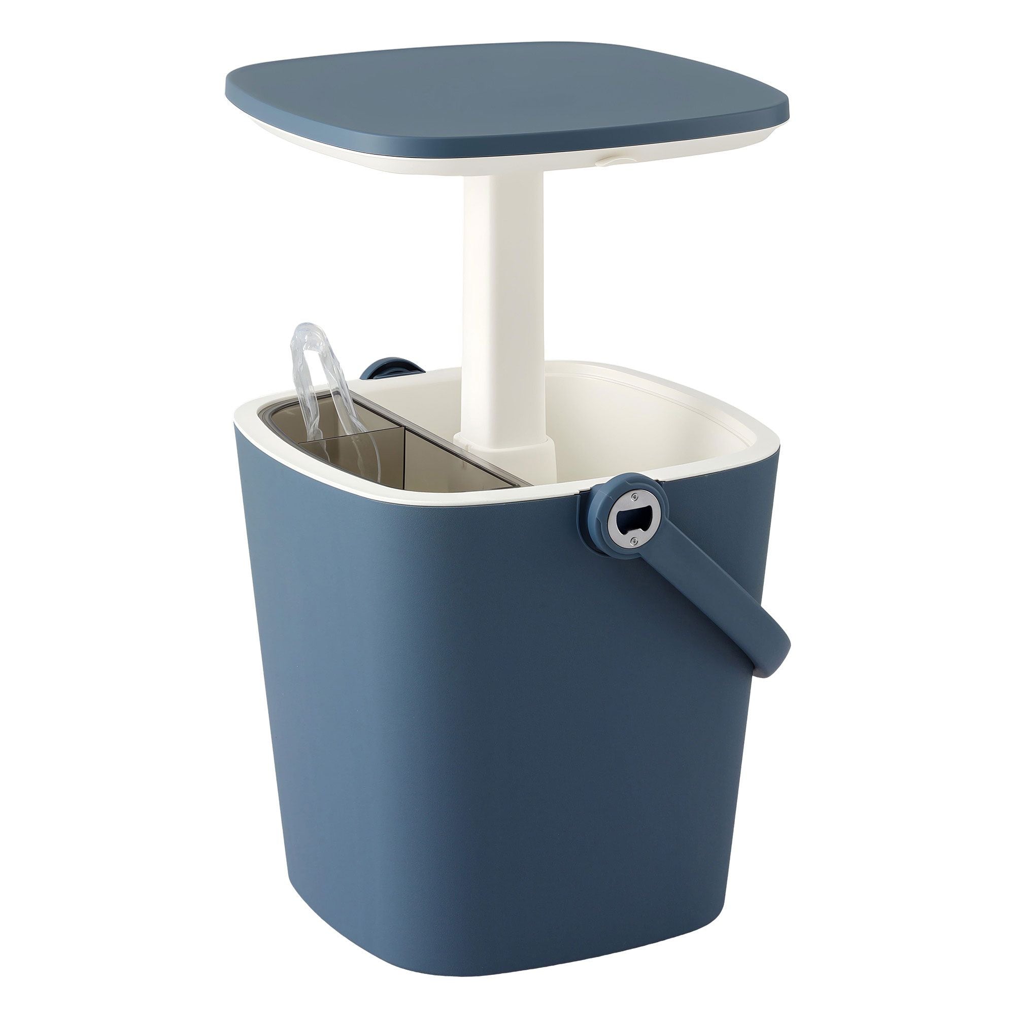 2-in-1 Portable Outdoor Bar Table with 15L Ice Bucket Cooler and Tongs - Blue