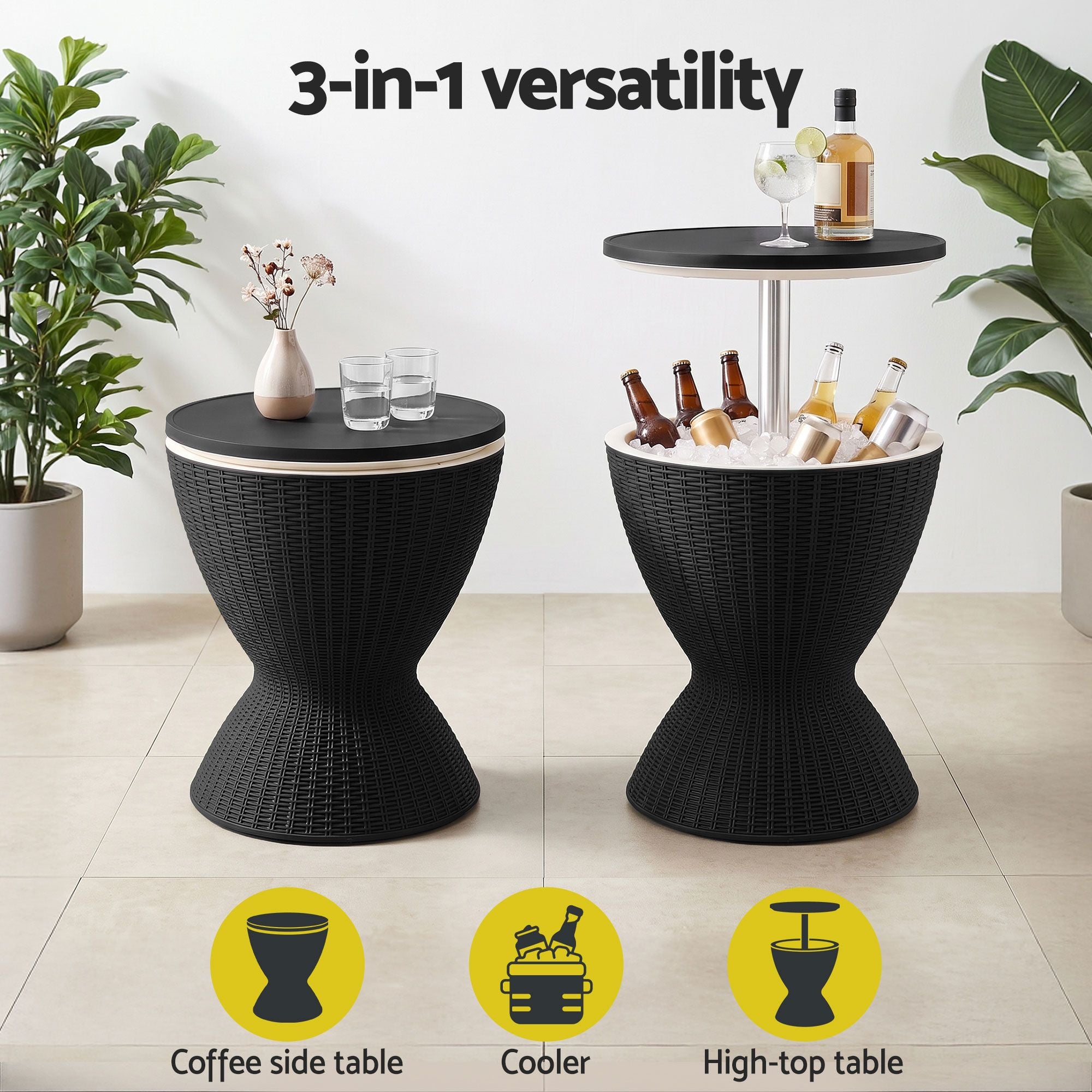 Portable Outdoor Bar Table with 30L Ice Bucket Cooler and Adjustable Top - Black