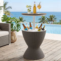 Portable Outdoor Bar Table with 30L Ice Bucket Cooler and Adjustable Top - Brown
