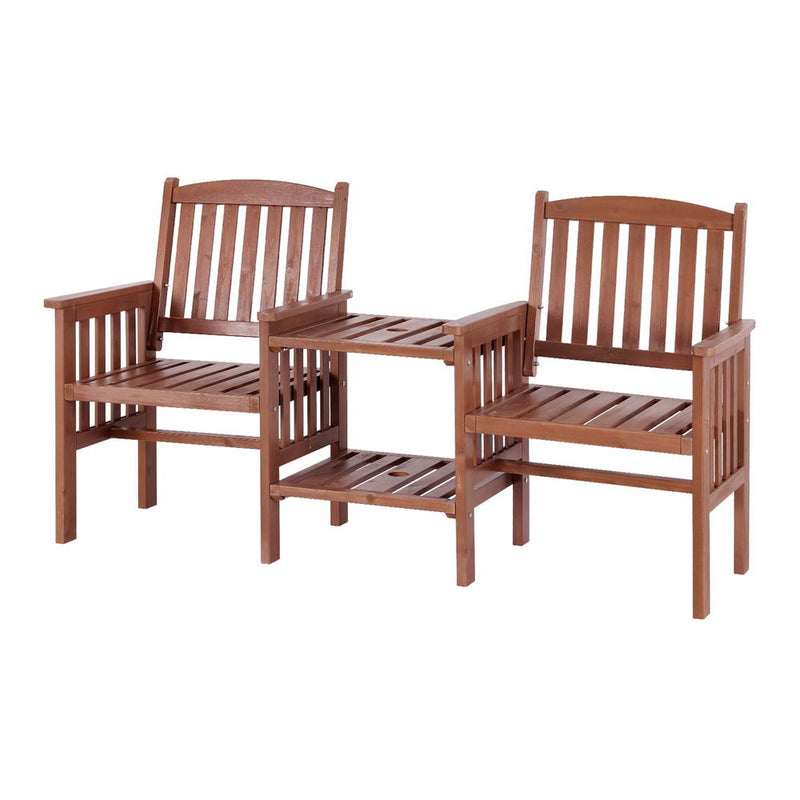 Outdoor Garden Bench Loveseat Wooden Table Chairs Patio Furniture Brown-7