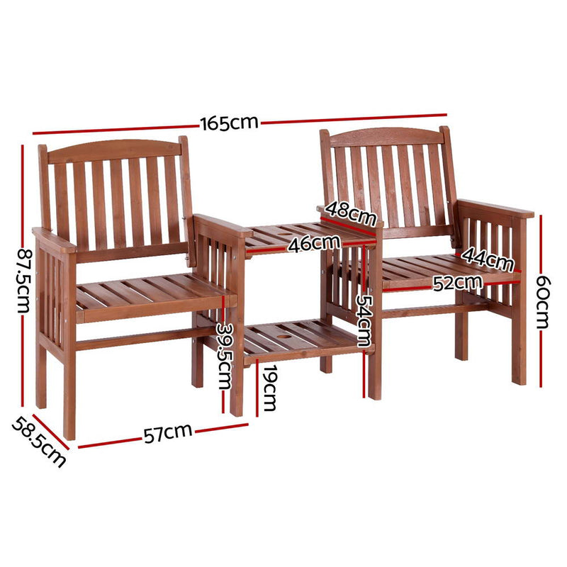 Outdoor Garden Bench Loveseat Wooden Table Chairs Patio Furniture Brown-2