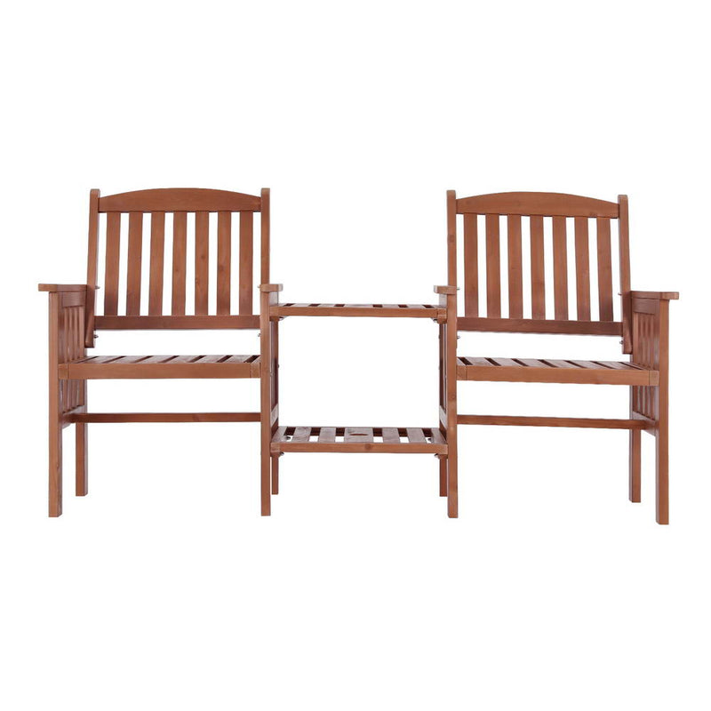 Outdoor Garden Bench Loveseat Wooden Table Chairs Patio Furniture Brown-3