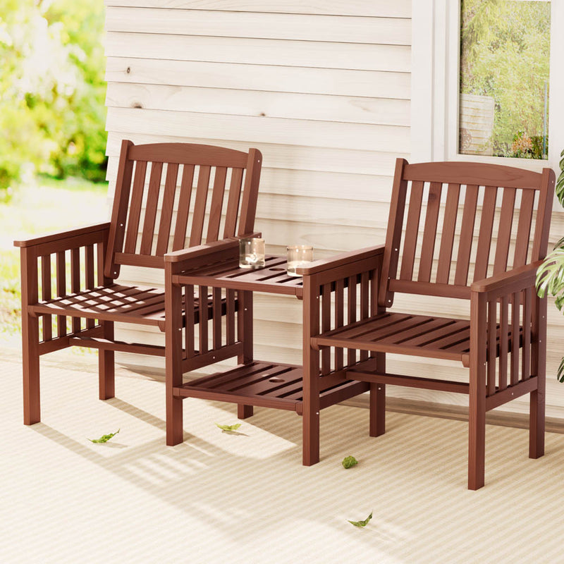 Outdoor Garden Bench Loveseat Wooden Table Chairs Patio Furniture Brown-1