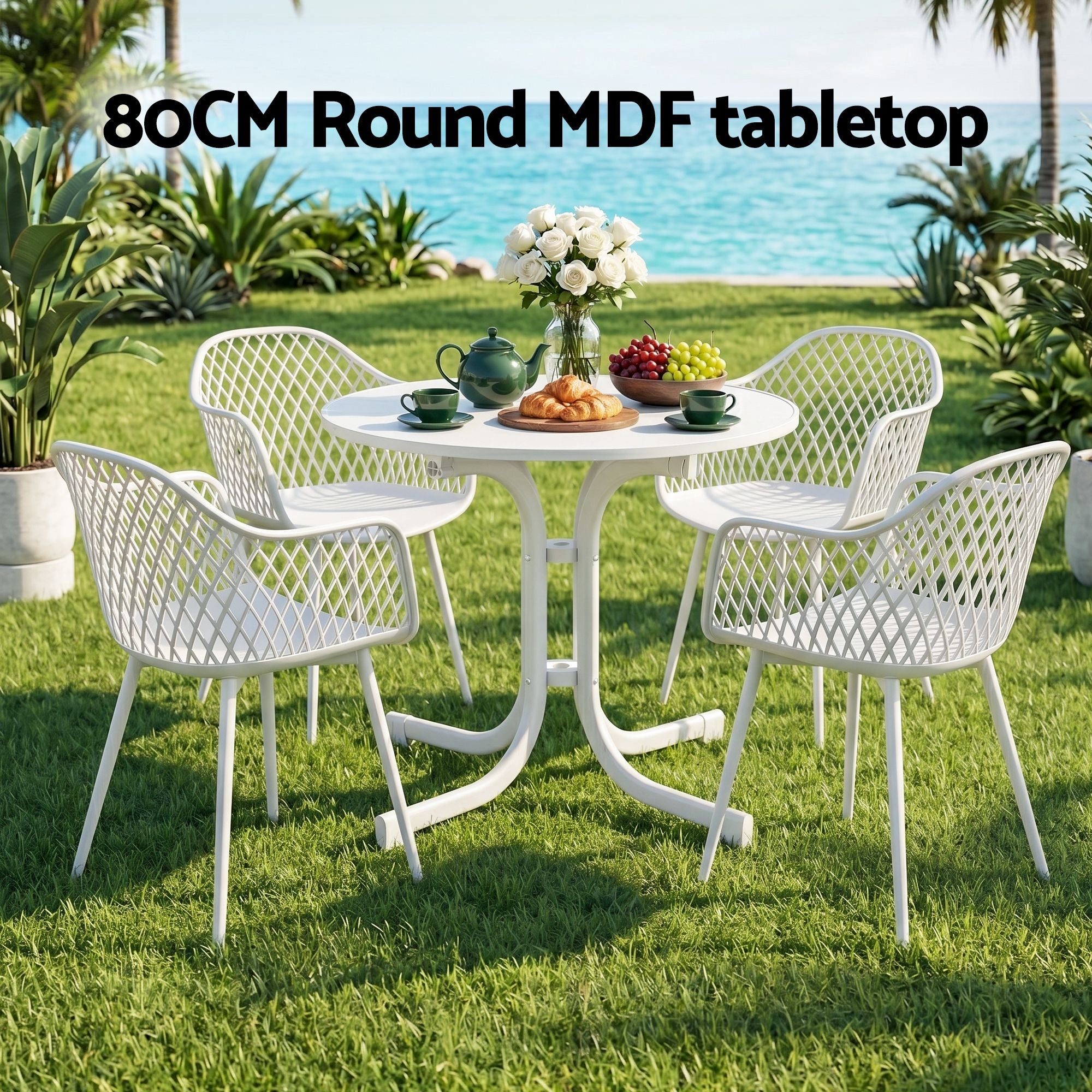 5PCS Outdoor Dining Set Table and Chairs Patio Furniture Garden Diamond White