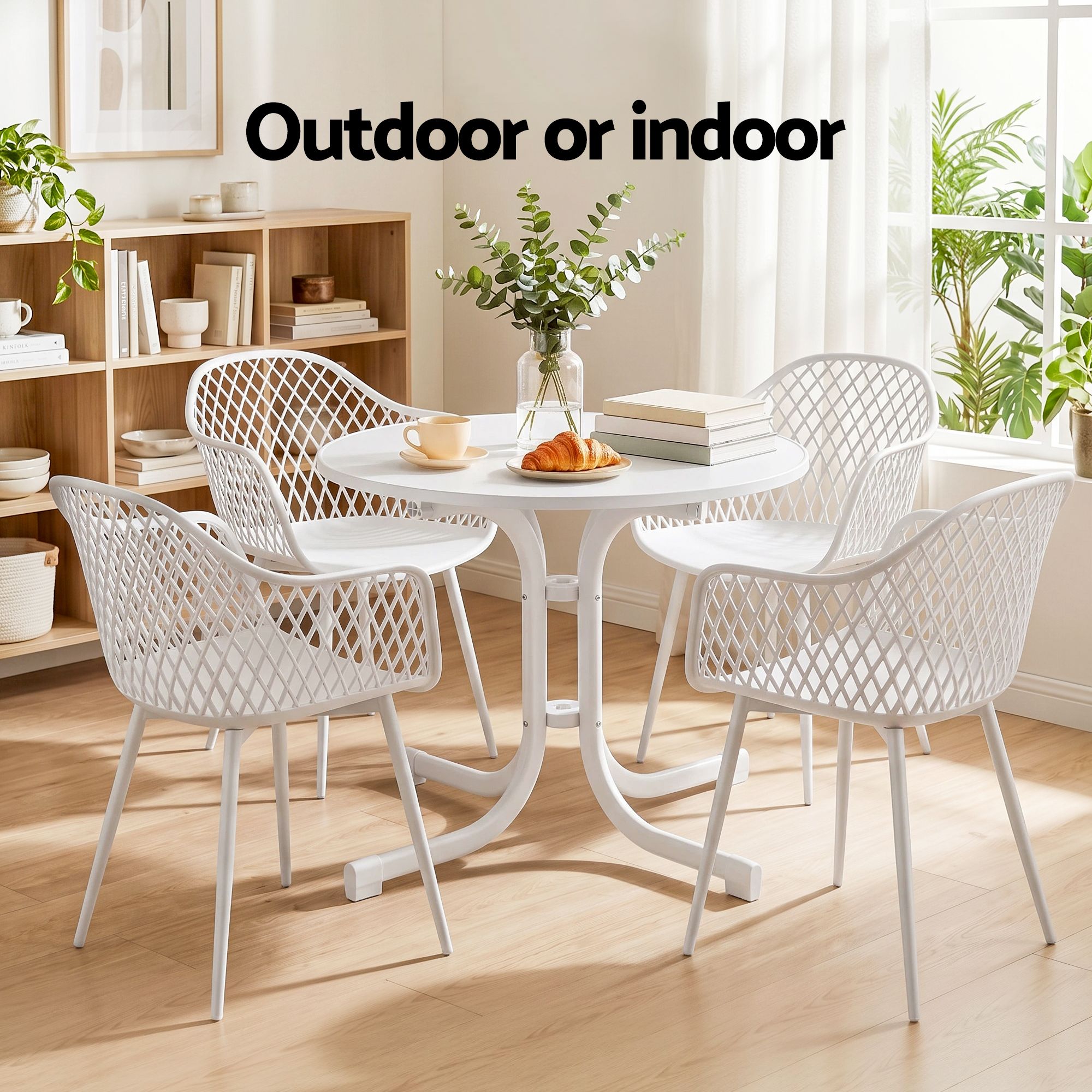 5PCS Outdoor Dining Set Table and Chairs Patio Furniture Garden Diamond White