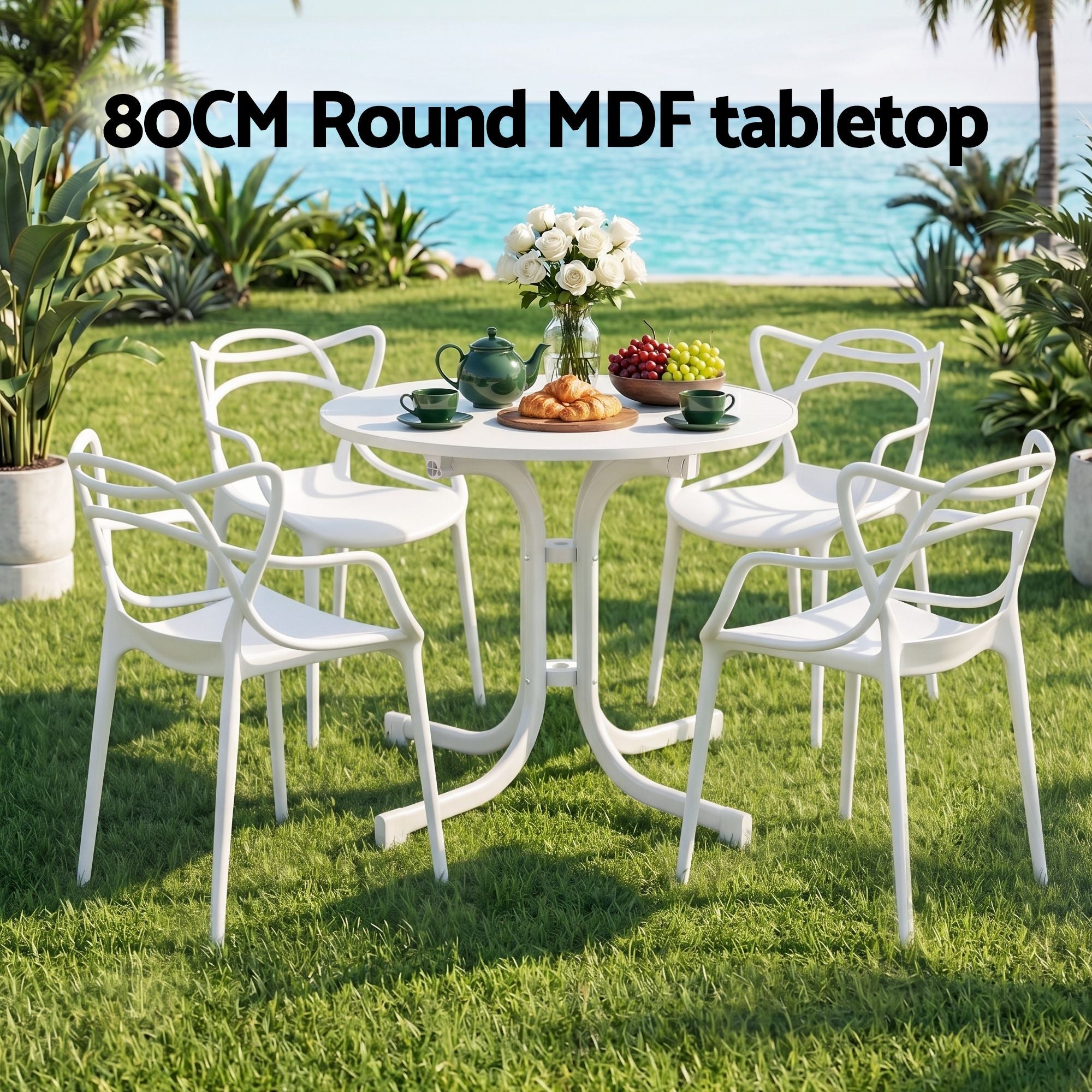 5PCS Outdoor Dining Set Table and Chairs Garden Patio Furniture Entwine White