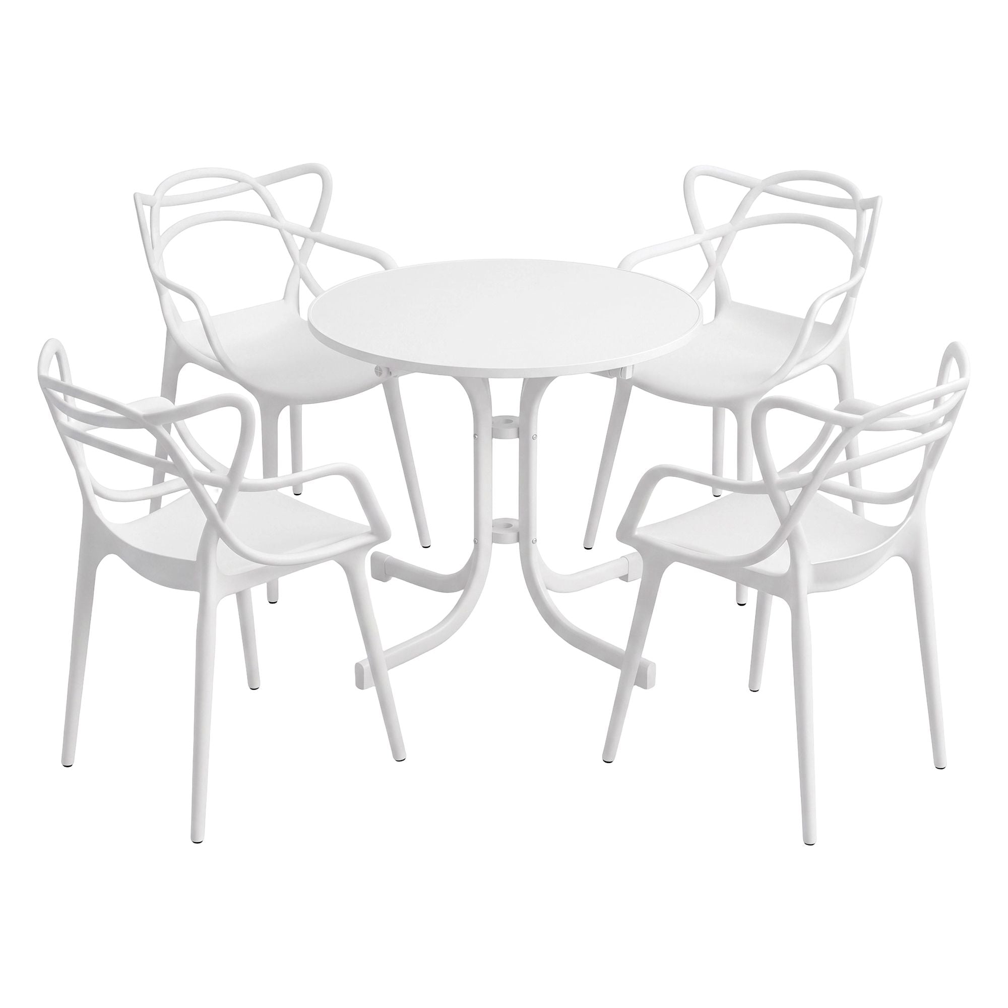 5PCS Outdoor Dining Set Table and Chairs Garden Patio Furniture Entwine White