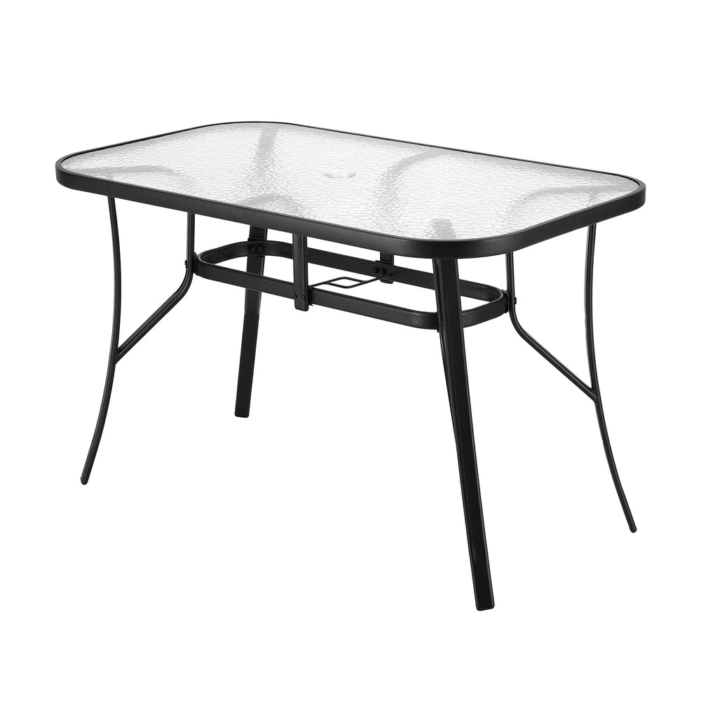 120cm Outdoor Dining Table With Glass Top and Parasol Hole – Black