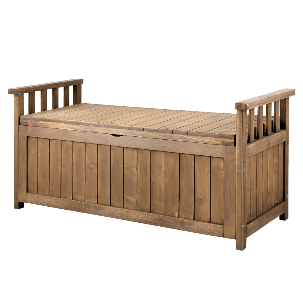Outdoor Storage Bench Box Wooden Garden Toy Tool Sheds Patio Furniture Brown-1