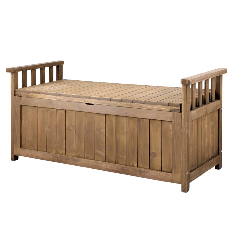 Outdoor Storage Bench Box Wooden Garden Toy Tool Sheds Patio Furniture Brown-1