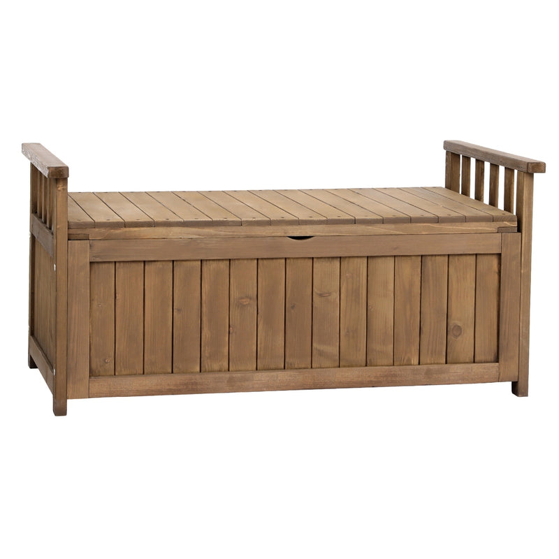 Outdoor Storage Bench Box Wooden Garden Toy Tool Sheds Patio Furniture Brown-3