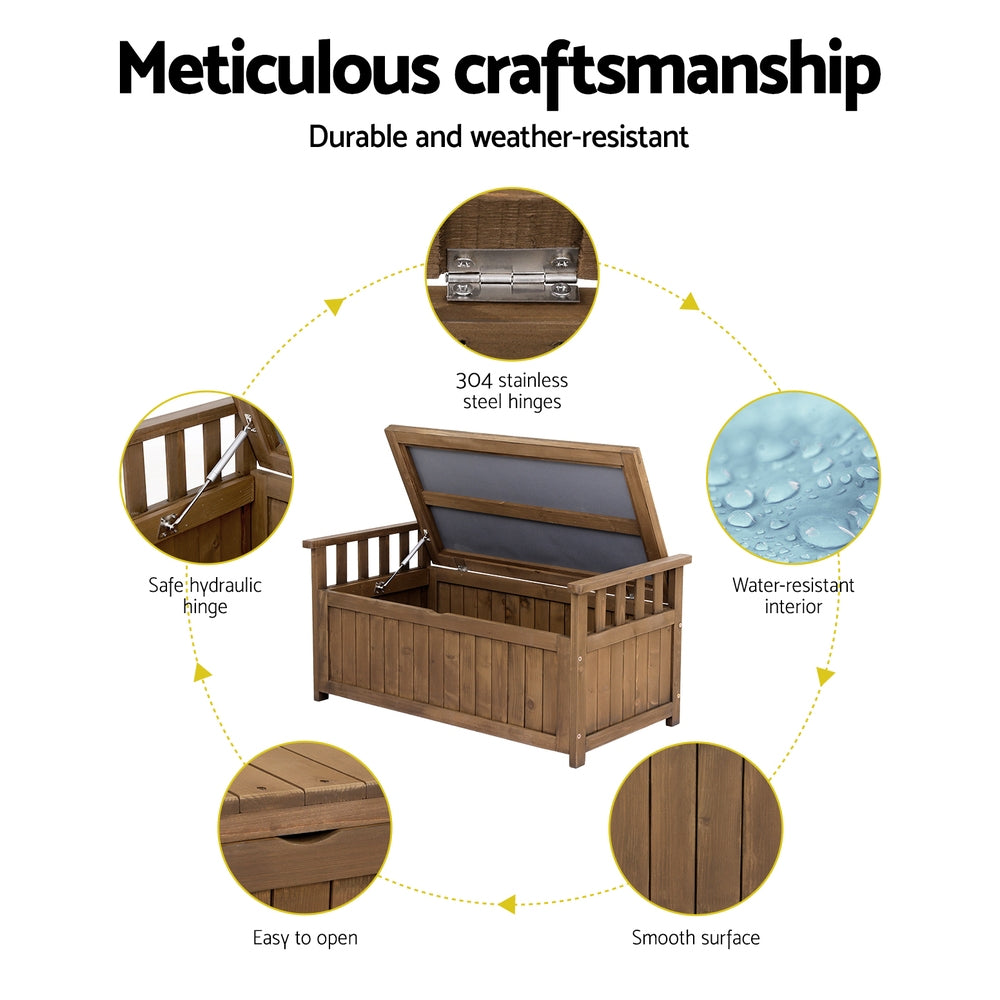 Outdoor Storage Bench Box Wooden Garden Toy Tool Sheds Patio Furniture Brown-6