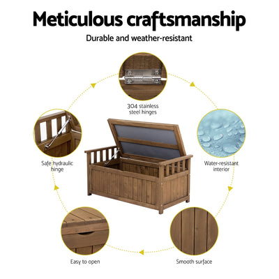 Outdoor Storage Bench Box Wooden Garden Toy Tool Sheds Patio Furniture Brown