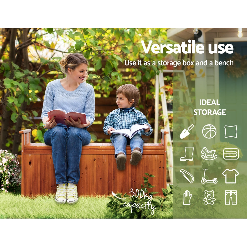 Outdoor Storage Bench Box 129cm Wooden Garden Toy Chest Sheds Patio Furniture XL Natural-5
