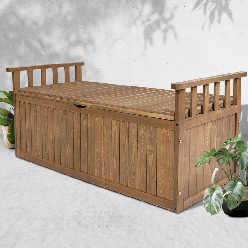 Outdoor Storage Bench Box 129cm Wooden Garden Toy Chest Sheds Patio Furniture XL Natural-7