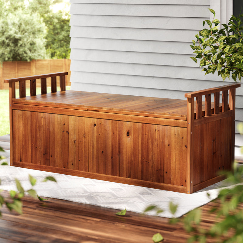 Outdoor Storage Bench Box 129cm Wooden Garden Toy Chest Sheds Patio Furniture XL Natural-8