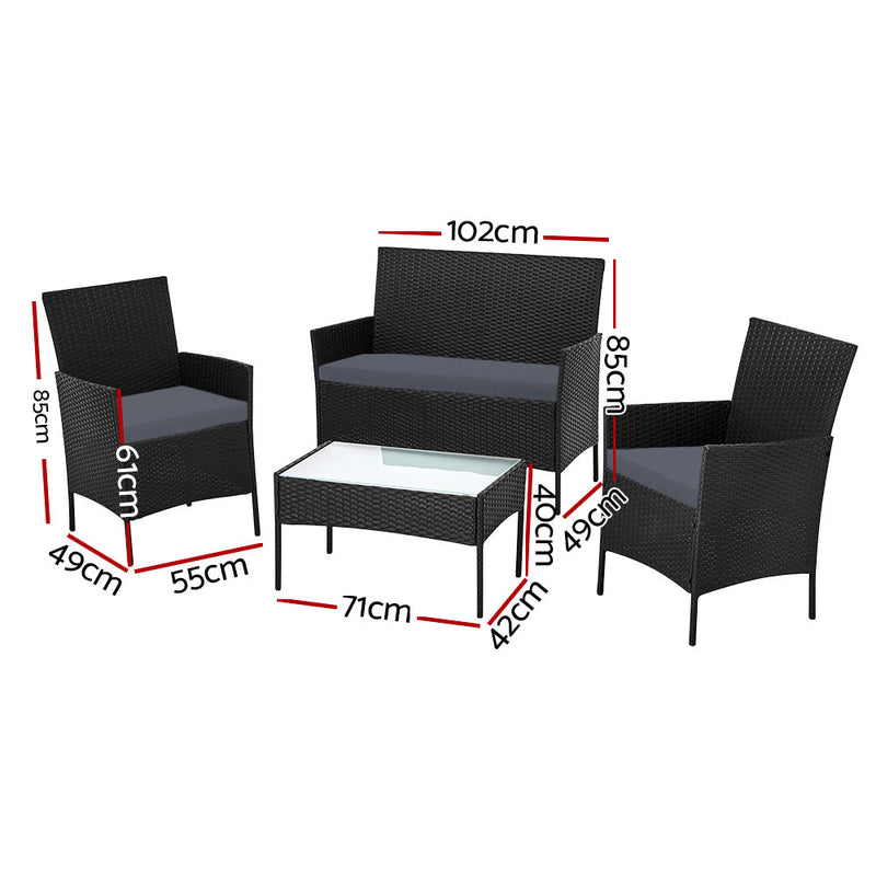 4 Seater Outdoor Sofa Set with Storage Cover Wicker Table Chair Black-2