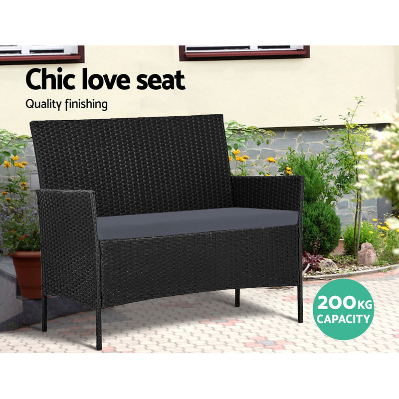 4 Seater Outdoor Sofa Set with Storage Cover Wicker Table Chair Black-4