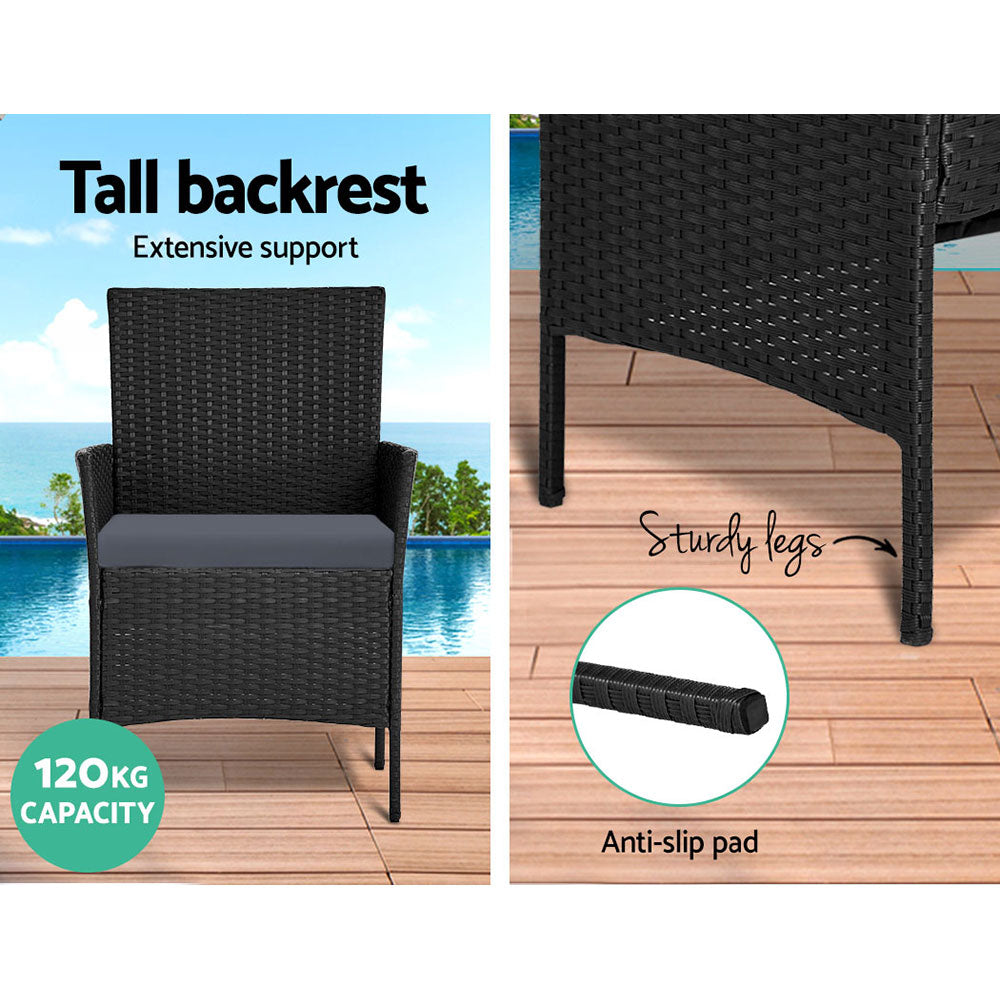 4 Seater Outdoor Sofa Set with Storage Cover Wicker Table Chair Black-5