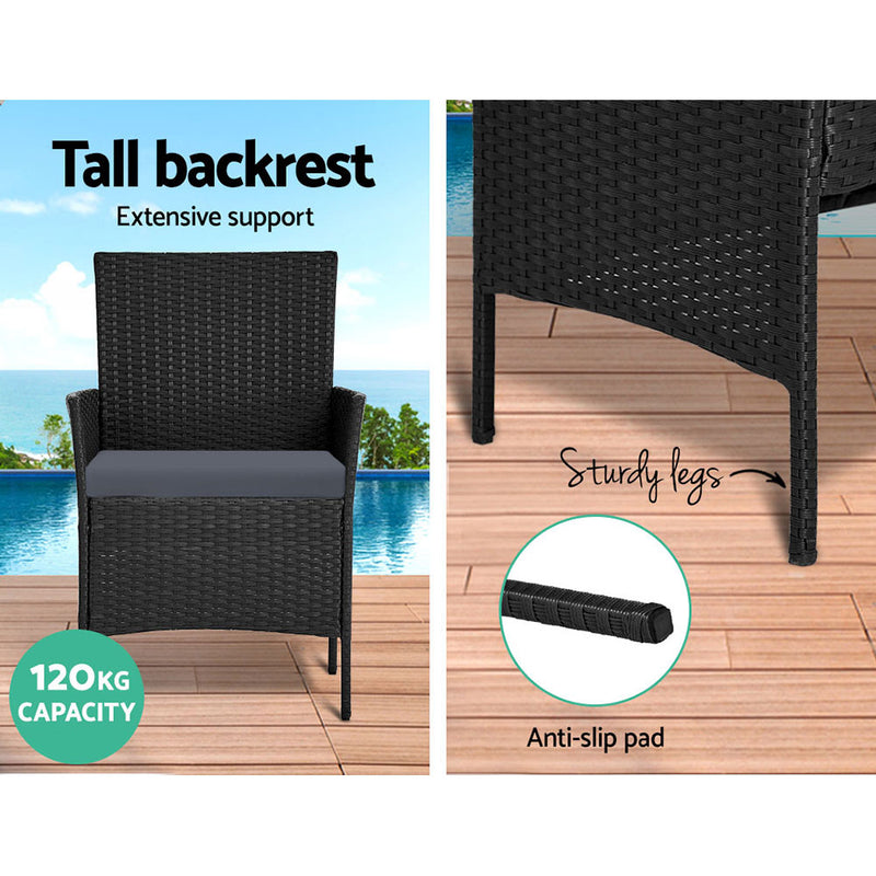 4 Seater Outdoor Sofa Set with Storage Cover Wicker Table Chair Black-5