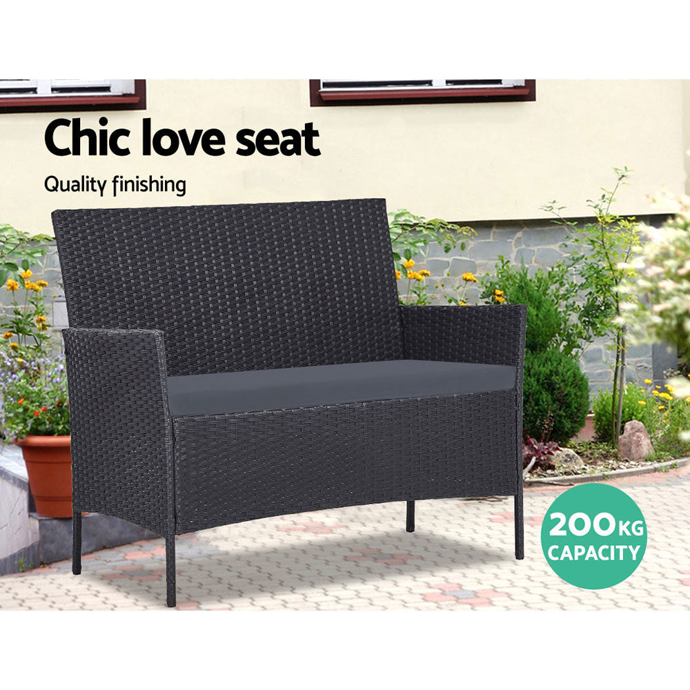 4 Seater Outdoor Sofa Set Wicker Setting Table Chair Furniture Dark Grey wicker loveseat with armrests outdoors on patio