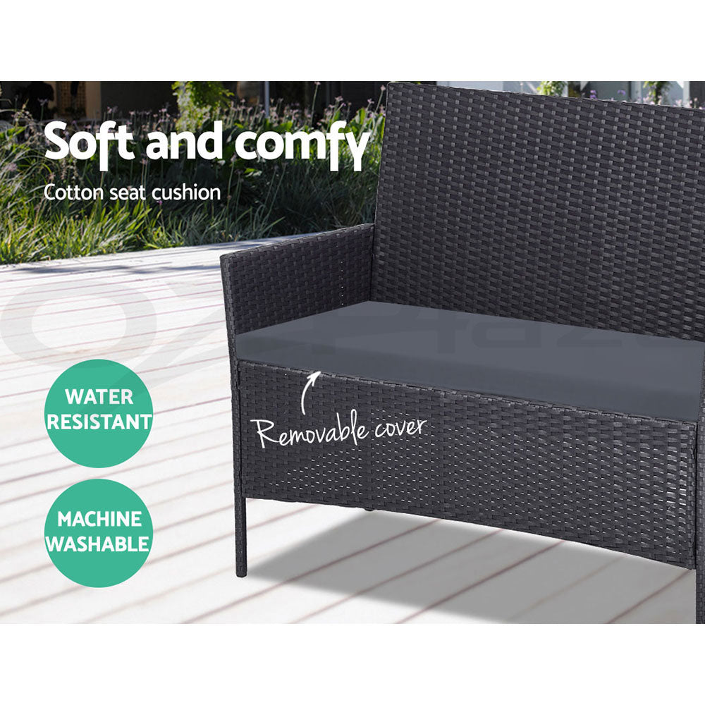 4 Seater Outdoor Sofa Set Wicker Setting Table Chair Furniture Dark Grey with removable, water-resistant, machine-washable cotton seat cushion
