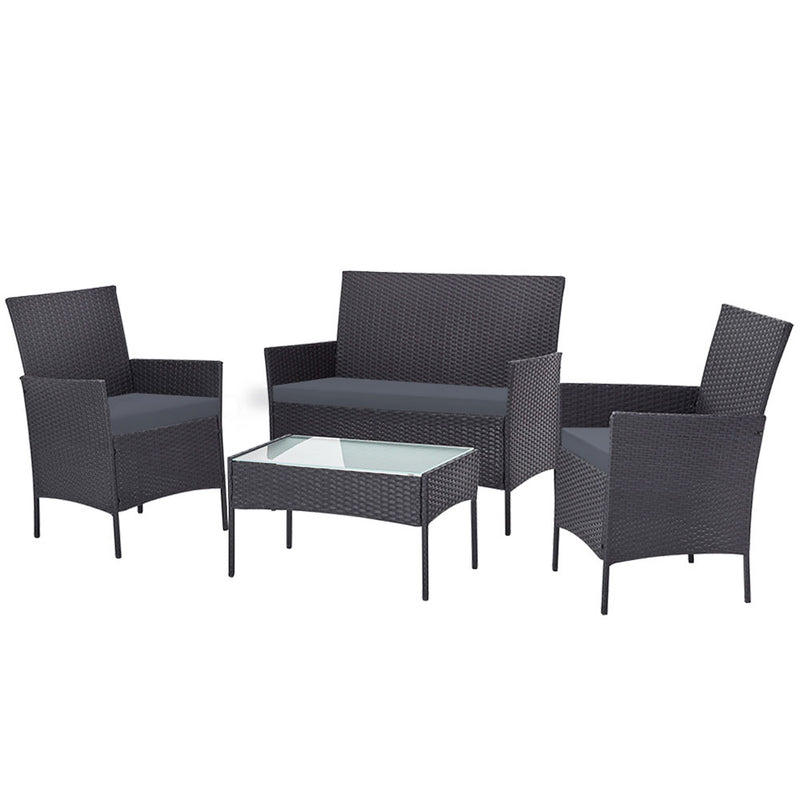 4 Seater Outdoor Sofa Set with Storage Cover Wicker Table Chair DarkGrey-7
