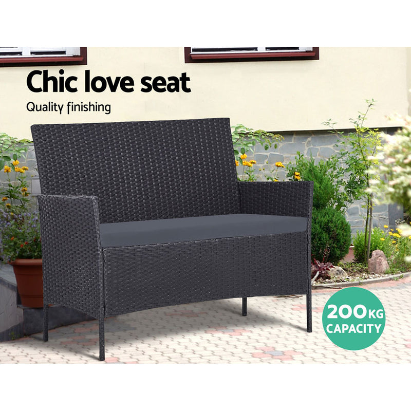 4 Seater Outdoor Sofa Set with Storage Cover Wicker Table Chair DarkGrey-4