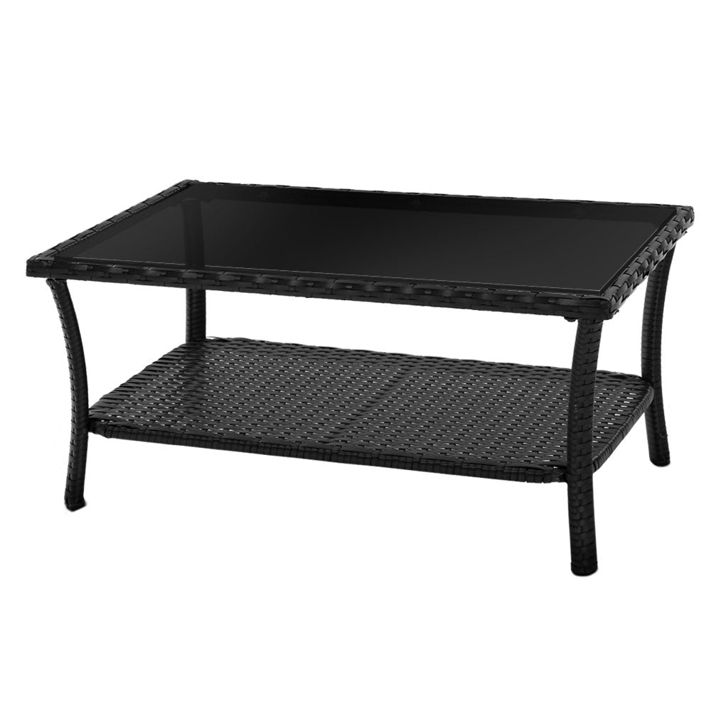 4PCS OutdoorSofa Set with Storage Cover Wicker Harp Chair Table Black