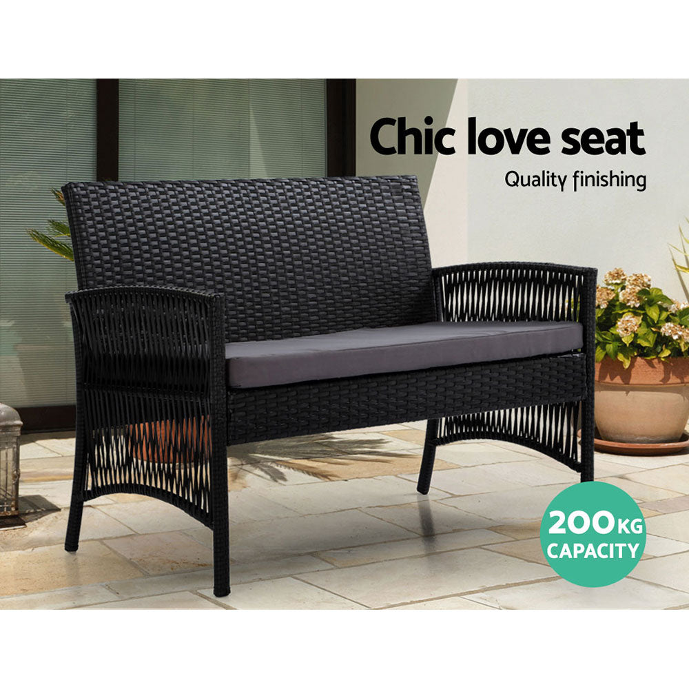 4PCS OutdoorSofa Set with Storage Cover Wicker Harp Chair Table Black