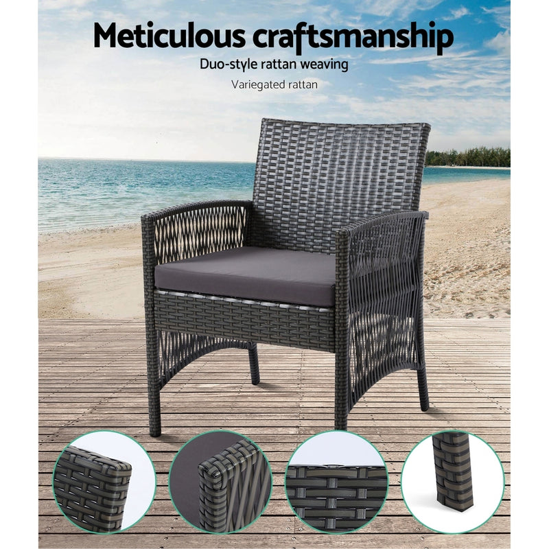 4PCS Outdoor Sofa Set Wicker Harp Chair Table Garden Furniture Grey with duo-style rattan weaving and gray cushion on beach deck