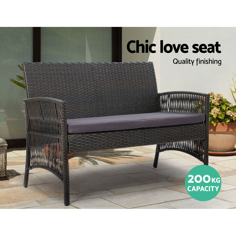 4PCS Outdoor Sofa Set with Storage Cover Wicker Harp Chair Table Grey