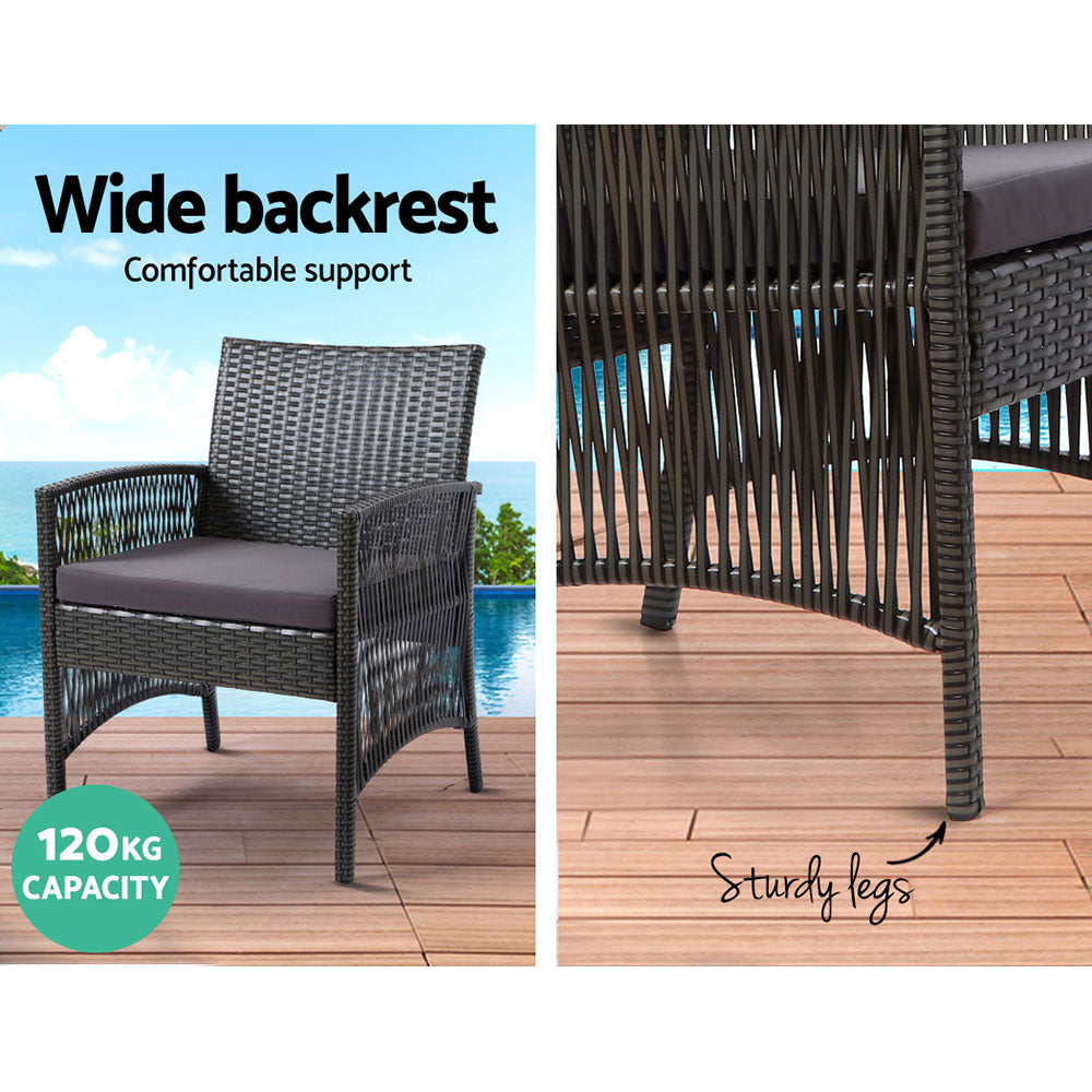 4PCS Outdoor Sofa Set with Storage Cover Wicker Harp Chair Table Grey