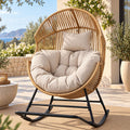 Outdoor Egg Rocking Chair Rattan Lounger with Thick Cushion Patio Furniture - Natural
