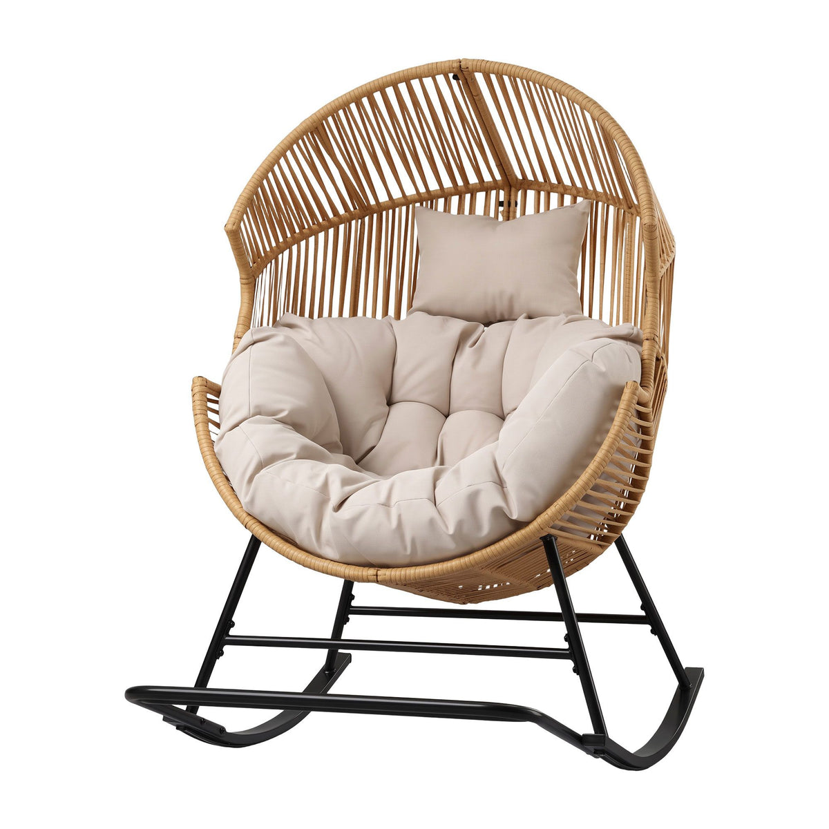 Outdoor Egg Rocking Chair Rattan Lounger with Thick Cushion Patio Furniture - Natural