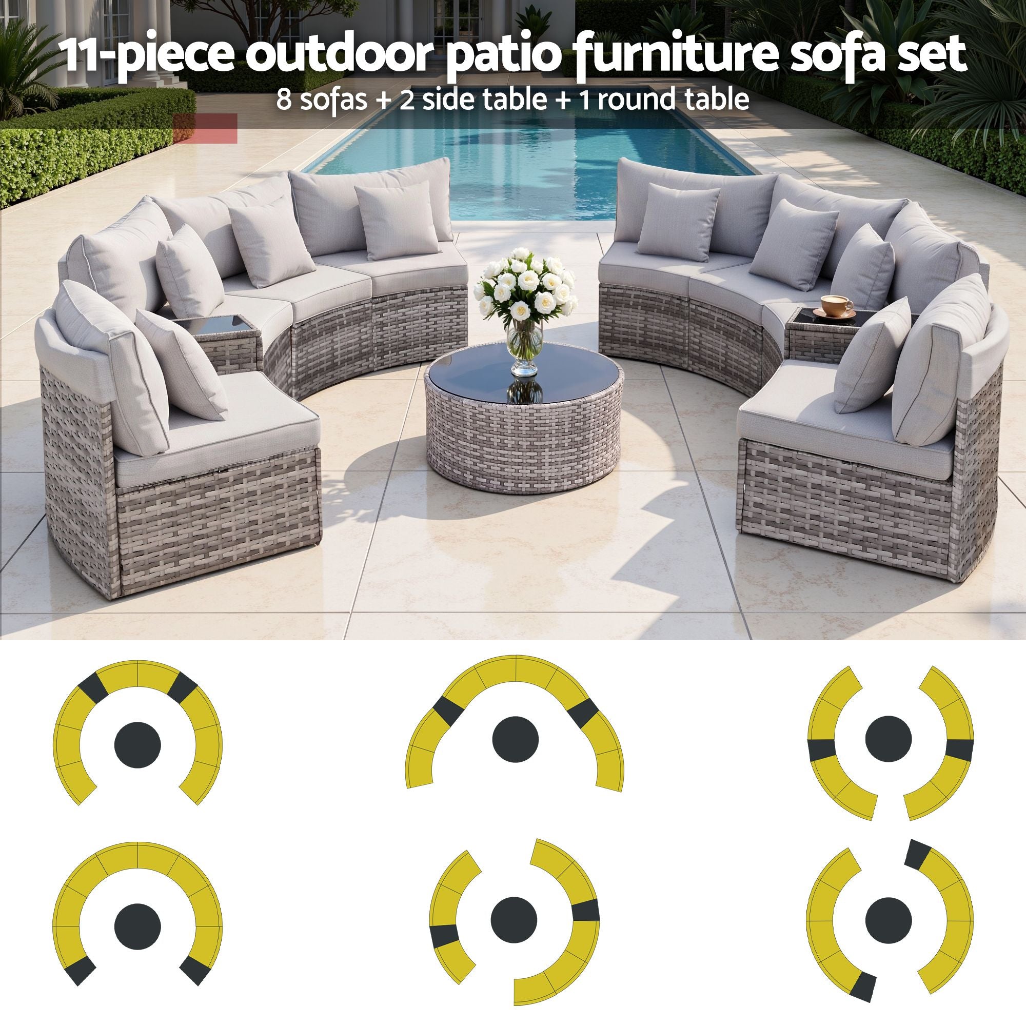 8 Seater Outdoor Sofa Set 11PCS Table Chair Set Garden Rattan Furniture