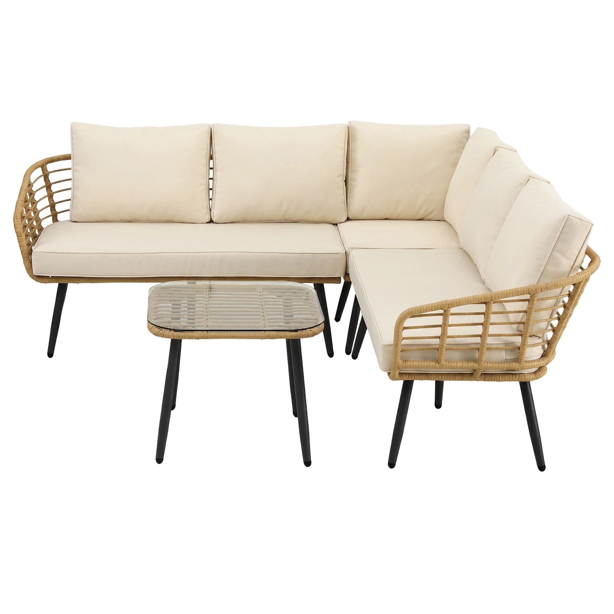 4-Piece Modular Outdoor Sofa Set with Cushions 5 Seater Rattan Furniture