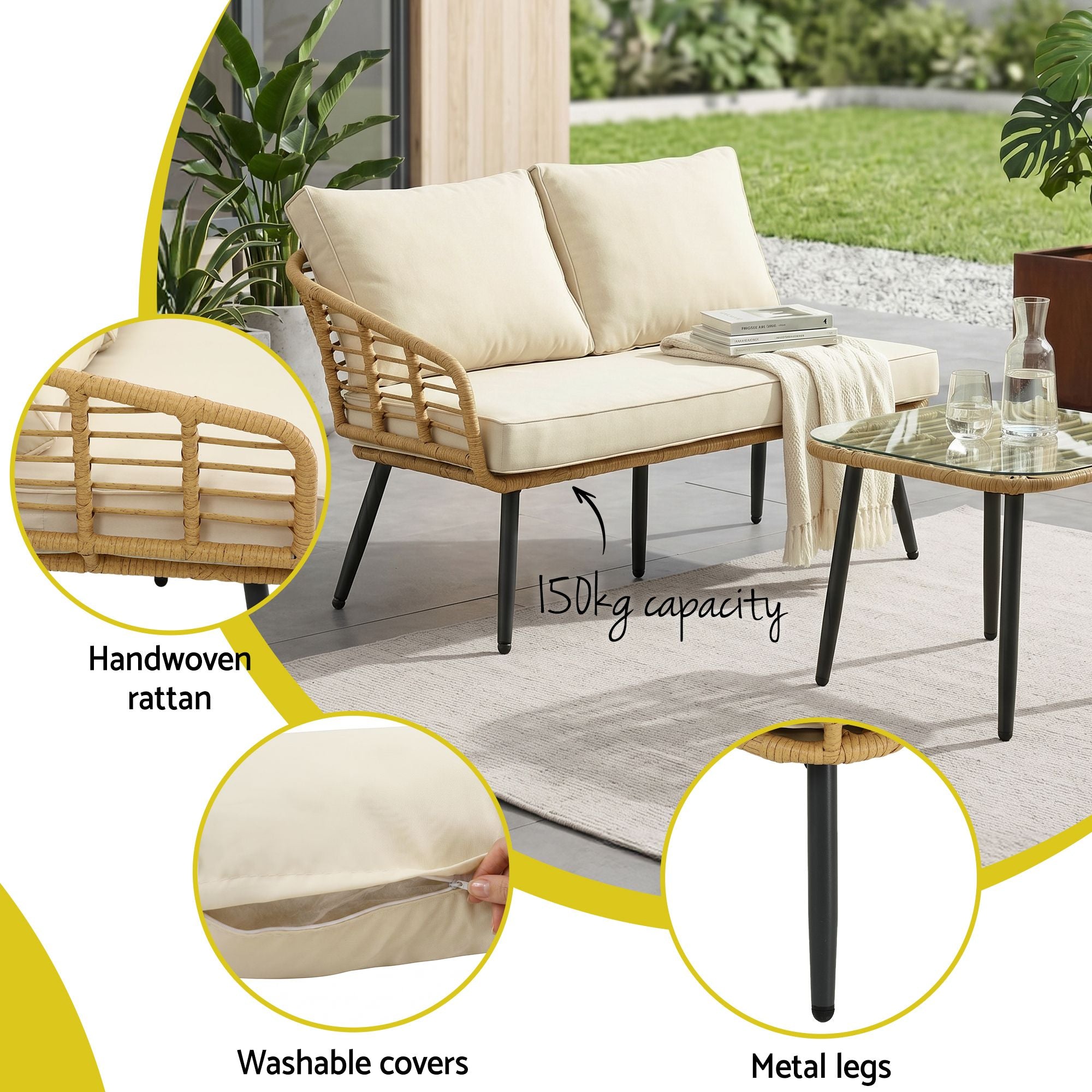 4-Piece Modular Outdoor Sofa Set with Cushions 5 Seater Rattan Furniture