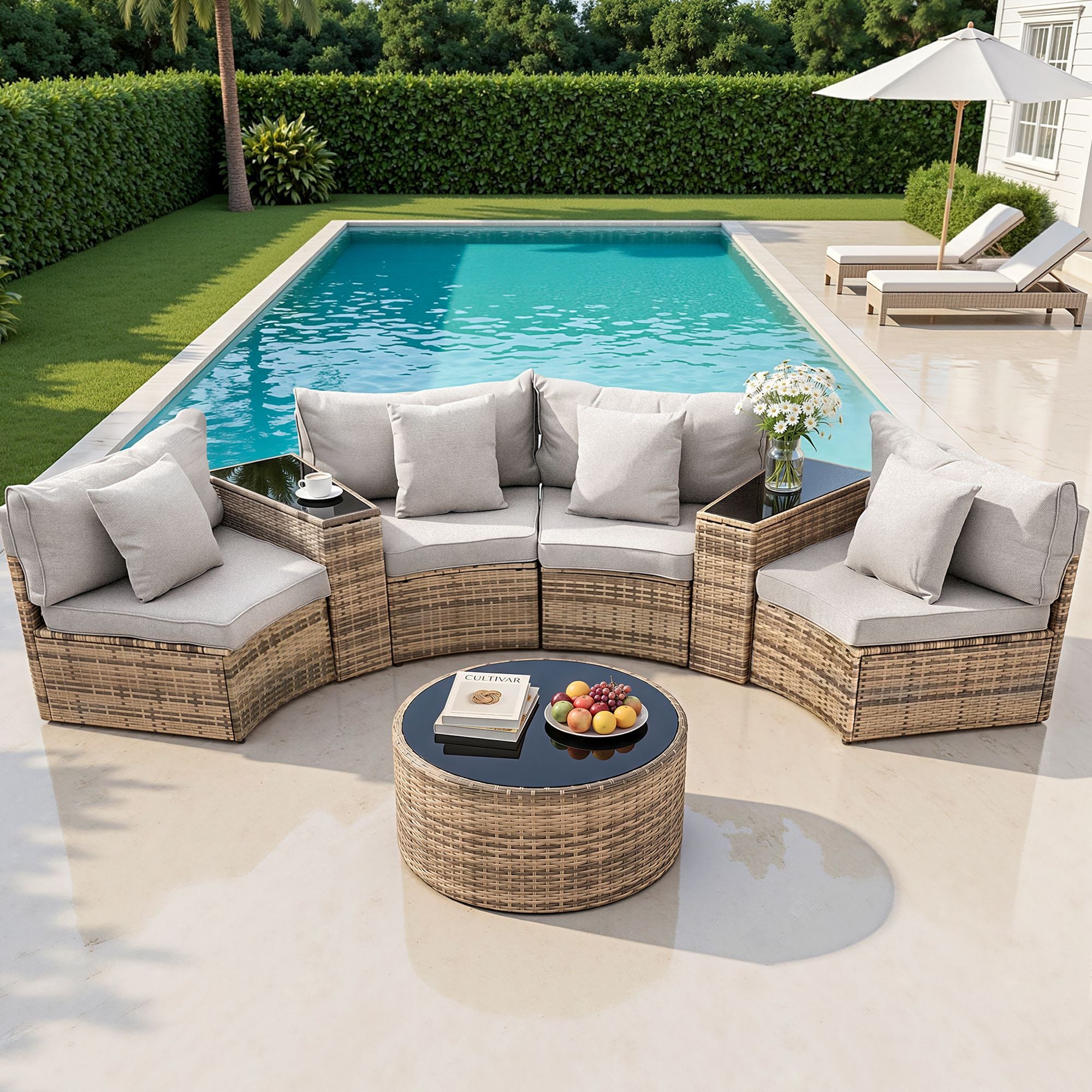 4 Seater Outdoor Sofa Set 7PCS Table Chair Brown Rattan Patio Furniture